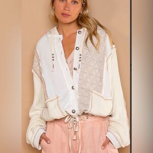 POL Cream and Tan Quilted Jacket